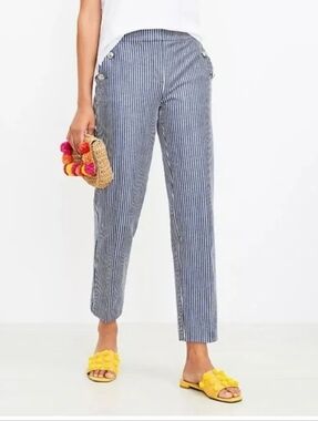 Ann Taylor Loft Riviera Slim Sailor Pants Blue and White Stripes ** Size 14